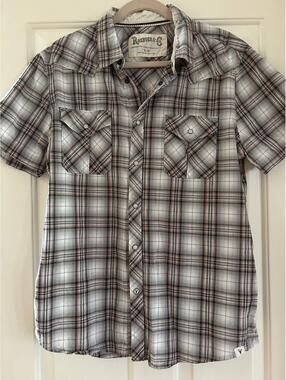 Roebuck & Co Pearl Snap Western Shirt Mens Large Plaid Short Sleeve Vintage